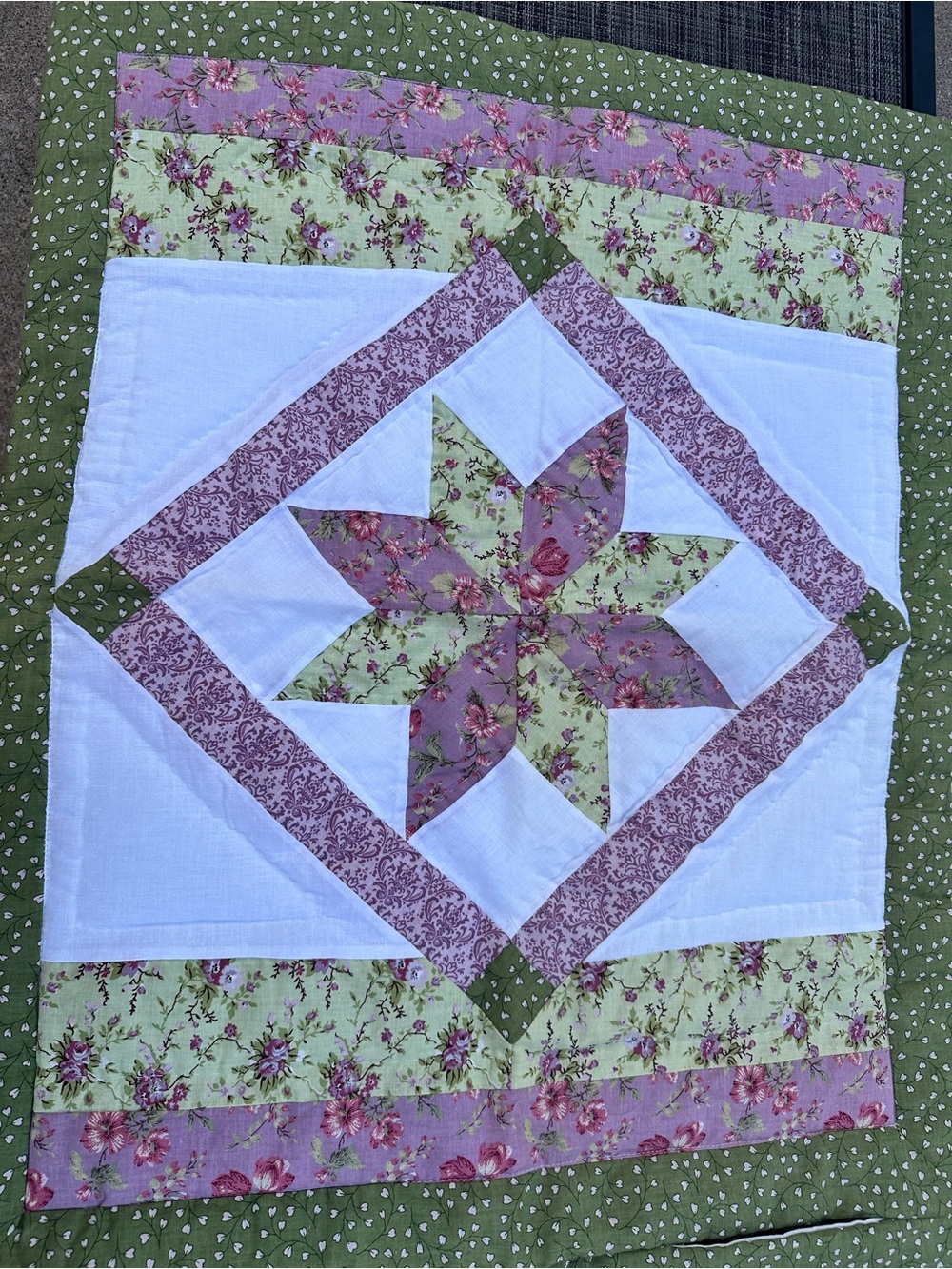 Floral Star Quilted pillow shams set of 2 , 24”x30” Green & Lavender